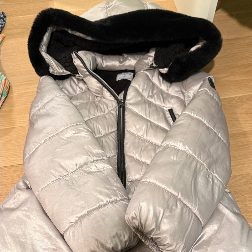 Mayoral Kids' Metallic Puffer Coat with Black Hood